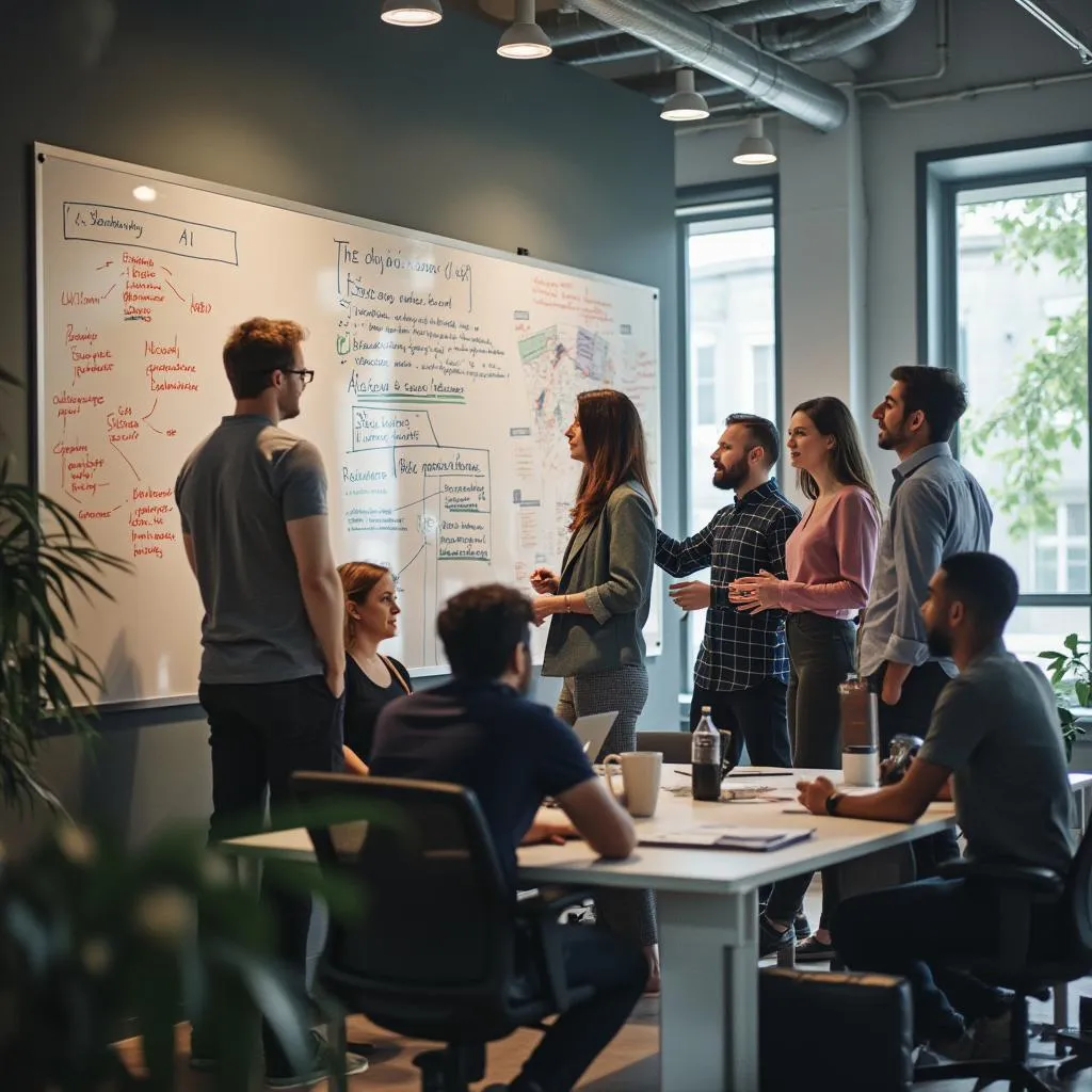 Équipe en réunion de brainstorming stratégique